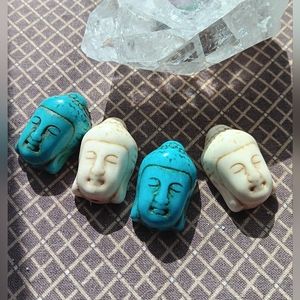 Buddha beads, 4, large, blue & cream colored, great for pendants.